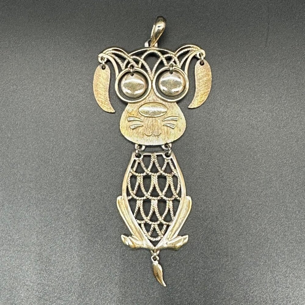 Vintage 1970s Kitsch Dog Pendant Swinging Articulated Movable Jewelry Statement - Picture 2 of 7
